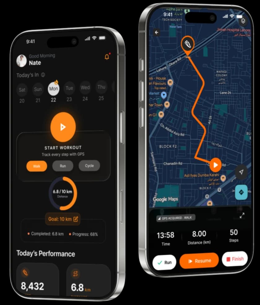 MapStride free GPS run tracker showing live workout map and fitness stats